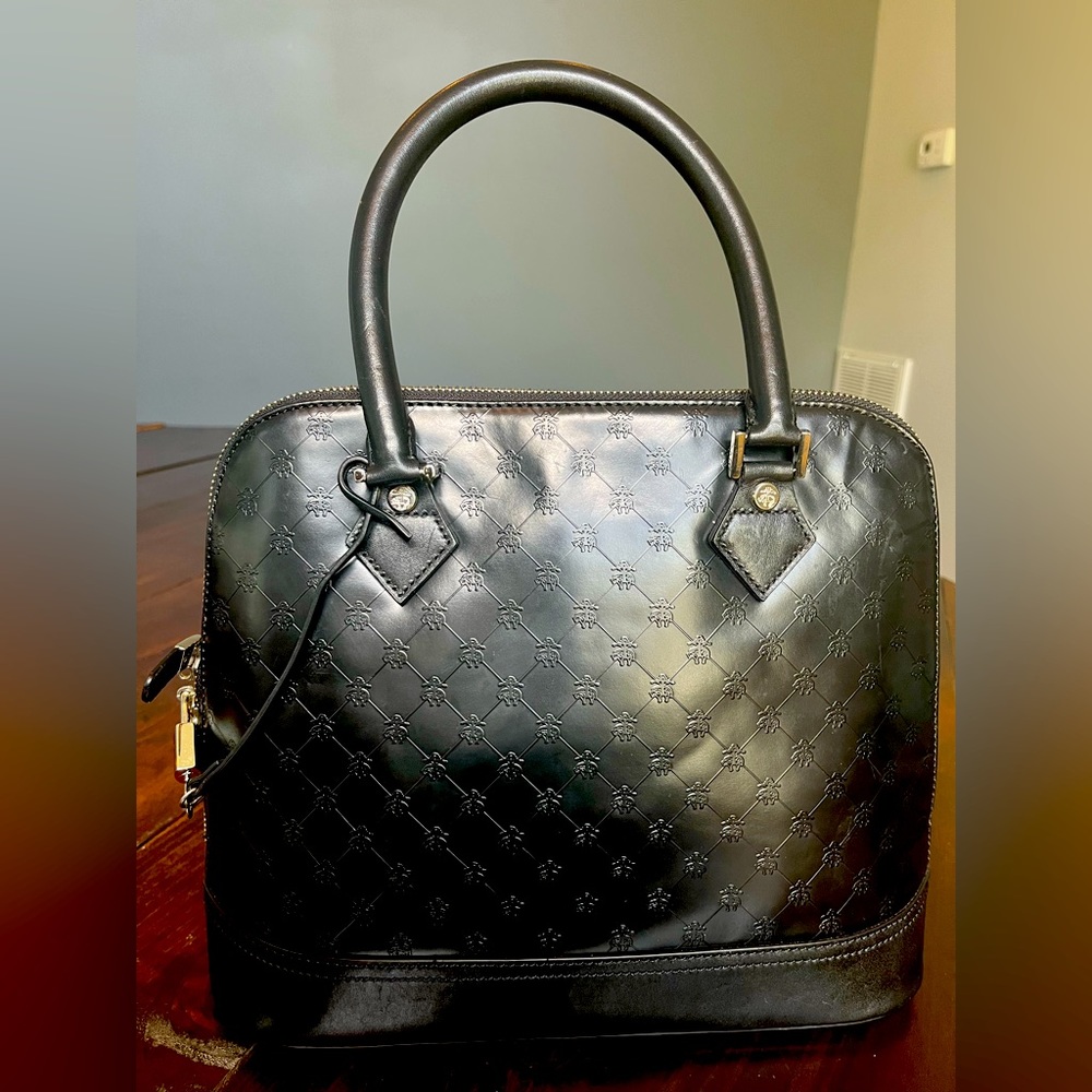 Brooks Brothers Black Leather Purse Handbag with Lock and Key